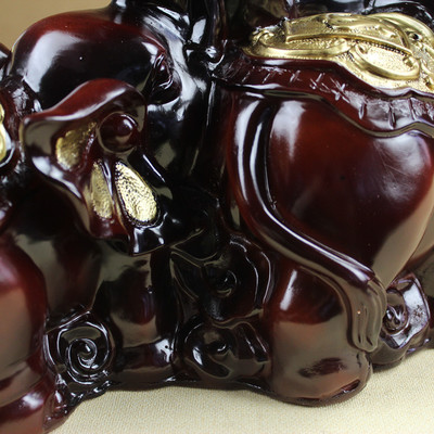 連體吉祥三寶大象玄關擺件 樹脂工藝與藝術扇的巧妙融合